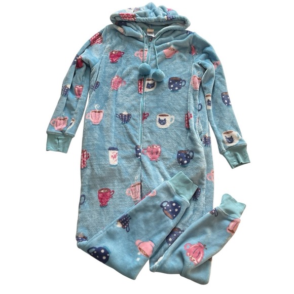 munki munki Other - Munki Munki‎ Women's Size L One Piece Pajama Light Blue Coffee Tassle Hood